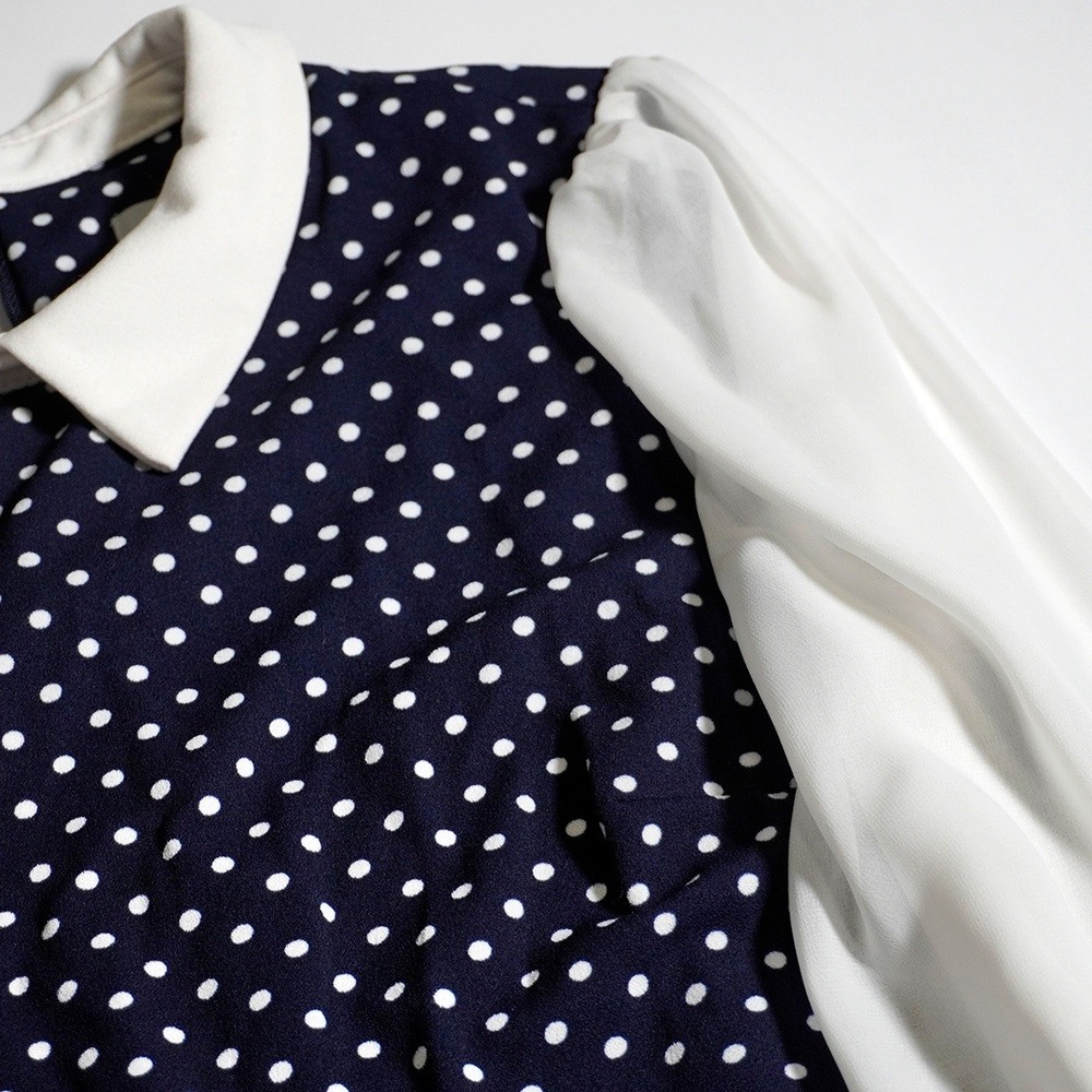 Shelby & Palmer Navy Polka Dot Peter Pan Sheath Dress Bell Sleeve 0X Large Retro - Picture 4 of 8